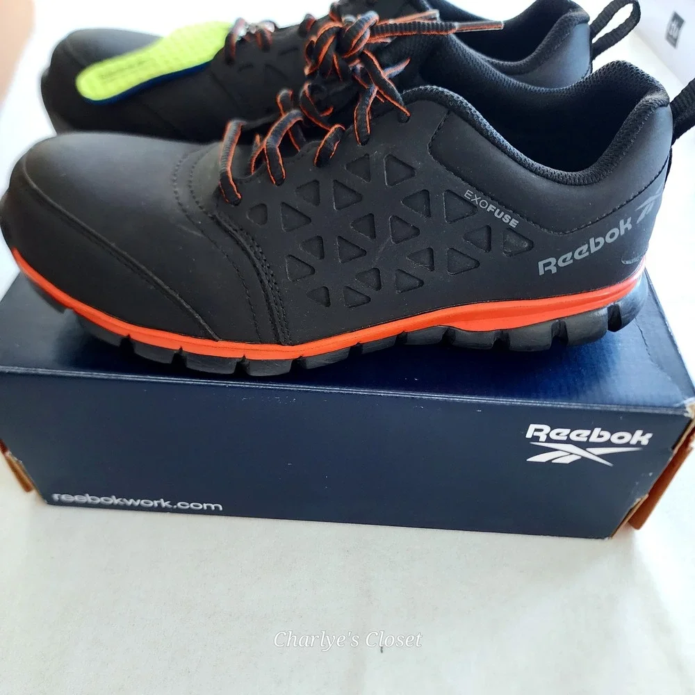 Reebok Sublite Cushion Blk/Orange‎ Comp Toe RB4050 Work Shoe USM-7W W-9W